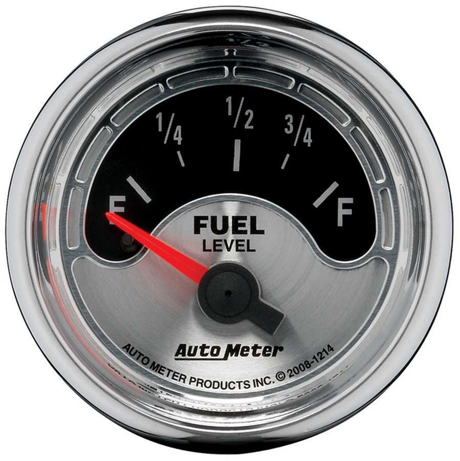 AutoMeter Fuel Level Gauge - American Muscle - 0-90 ohm - Electric - Analog - Short Sweep - 2-1/16 in Diameter - Brushed / Black Face - Each