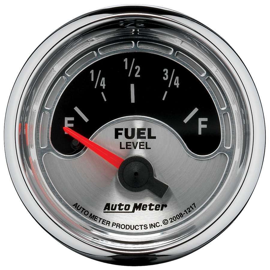 AutoMeter Fuel Level Gauge - American Muscle - 240-33 ohm - Electric - Analog - Short Sweep - 2-1/16 in Diameter - Brushed / Black Face - Each