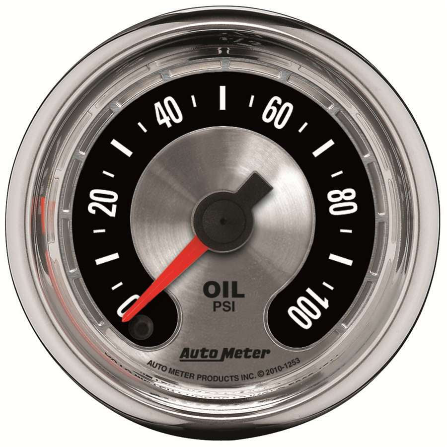 AutoMeter Oil Pressure Gauge - American Muscle - 0-100 psi - Mechanical - Analog - Full Sweep - 2-1/16 in Diameter - Brushed / Back Face - Each