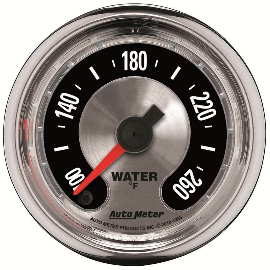 AutoMeter Water Temperature Gauge - American Muscle - 100-260 Degree F - Electrical - Analog - Full Sweep - 2-1/16 in Diameter - Brushed / Black Face - Each
