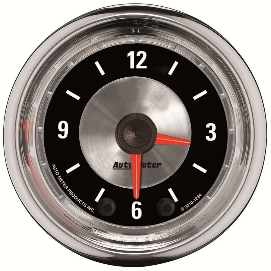AutoMeter Clock Gauge - American Muscle - Electric - Analog - 2-1/16 in Diameter - Brushed / Black Face - Each