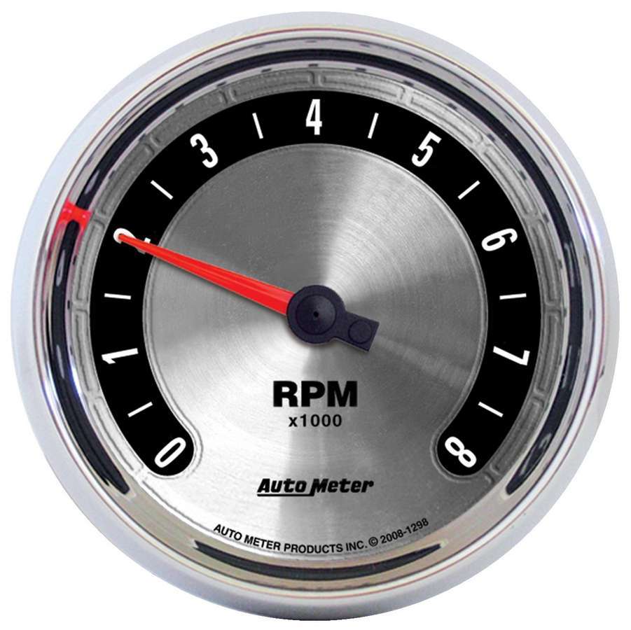 AutoMeter Tachometer - American Muscle - 8000 RPM - Electric - Analog - 3-3/8 in Diameter - Dash Mount - Brushed / Black Face - Each