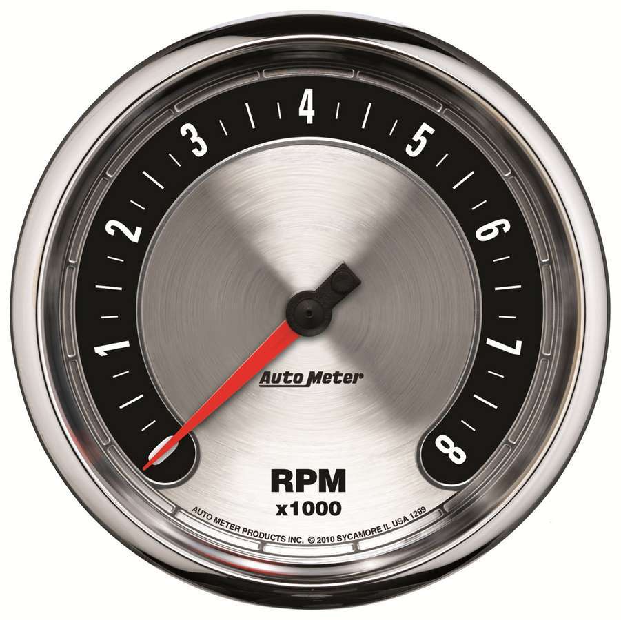 AutoMeter Tachometer - American Muscle - 8000 RPM - Electric - Analog - 5 in Diameter - Dash Mount - Brushed / Black Face - Each