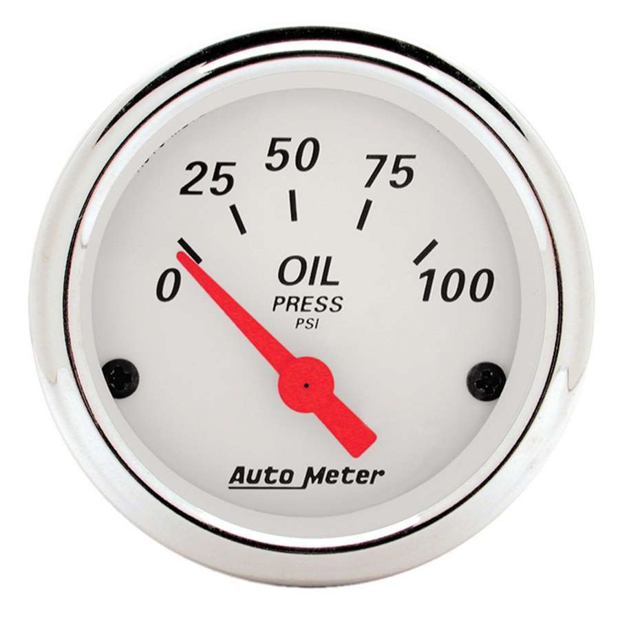 AutoMeter Oil Pressure Gauge - Arctic White - 0-100 psi - Electric - Analog - Short Sweep - 2-1/16 in Diameter - White Face - Each