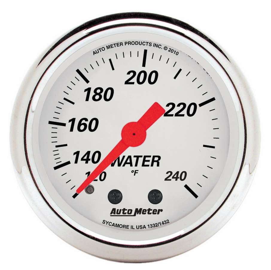 AutoMeter Water Temperature Gauge - Arctic White - 120-240 Degree F - Mechanical - Analog - Full Sweep - 2-1/16 in Diameter - White Face - Each
