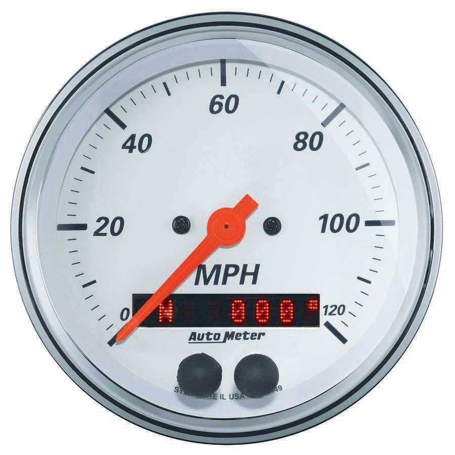 AutoMeter Speedometer - Arctic White - 120 MPH - Electric - Analog - 3-3/8 in Diameter - Programmable - GPS - White Face - Each