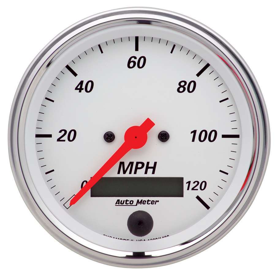 AutoMeter Speedometer - Arctic White - 120 MPH - Electric - Analog - 3-3/8 in Diameter - Programmable - White Face - Each