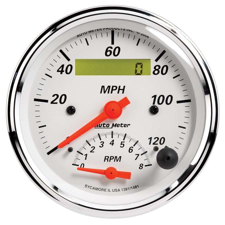 AutoMeter Combination Gauge - Arctic White - Analog - Speedometer / Tachometer - 3-3/8 in Diameter - White Face - Each