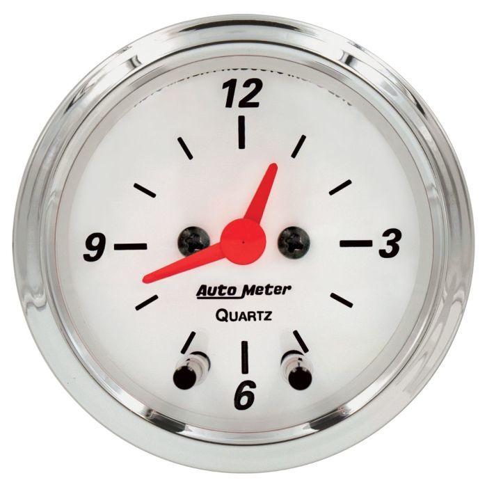 AutoMeter Clock Gauge - Arctic White - Electric - Analog - 2-1/16 in Diameter - White Face - Each