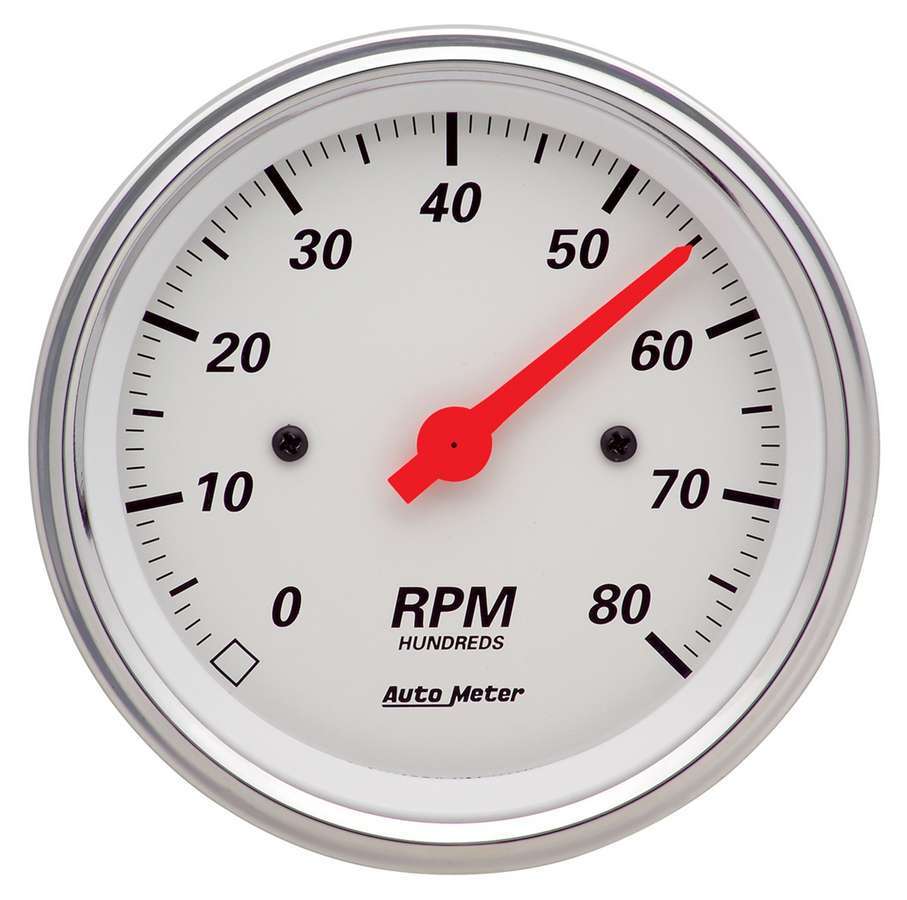 AutoMeter Tachometer - Arctic White - 8000 RPM - Electric - Analog - 3-3/8 in Diameter - Dash Mount - White Face - Each