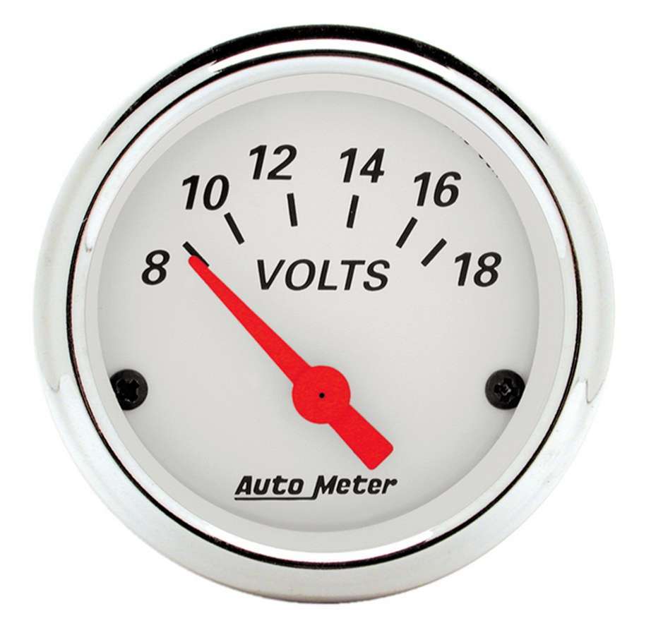 AutoMeter Voltmeter - Arctic White - 8-18V - Electric - Analog - Short Sweep - 2-1/16 in Diameter - White Face - Each