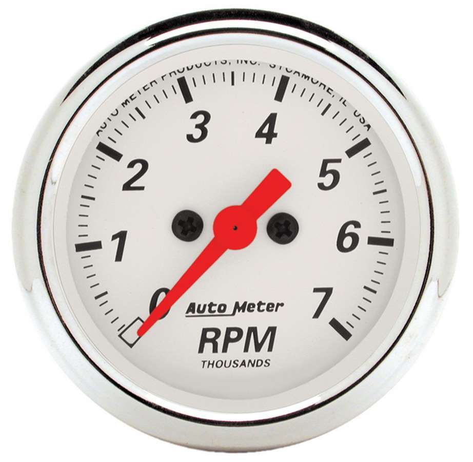 AutoMeter Tachometer - Arctic White - 7000 RPM - Electric - Analog - 2-1/16 in Diameter - Dash Mount - White Face - Each