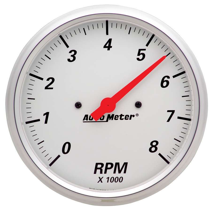 AutoMeter Tachometer - Arctic White - 8000 RPM - Electric - Analog - 5 in Diameter - Dash Mount - White Face - Each