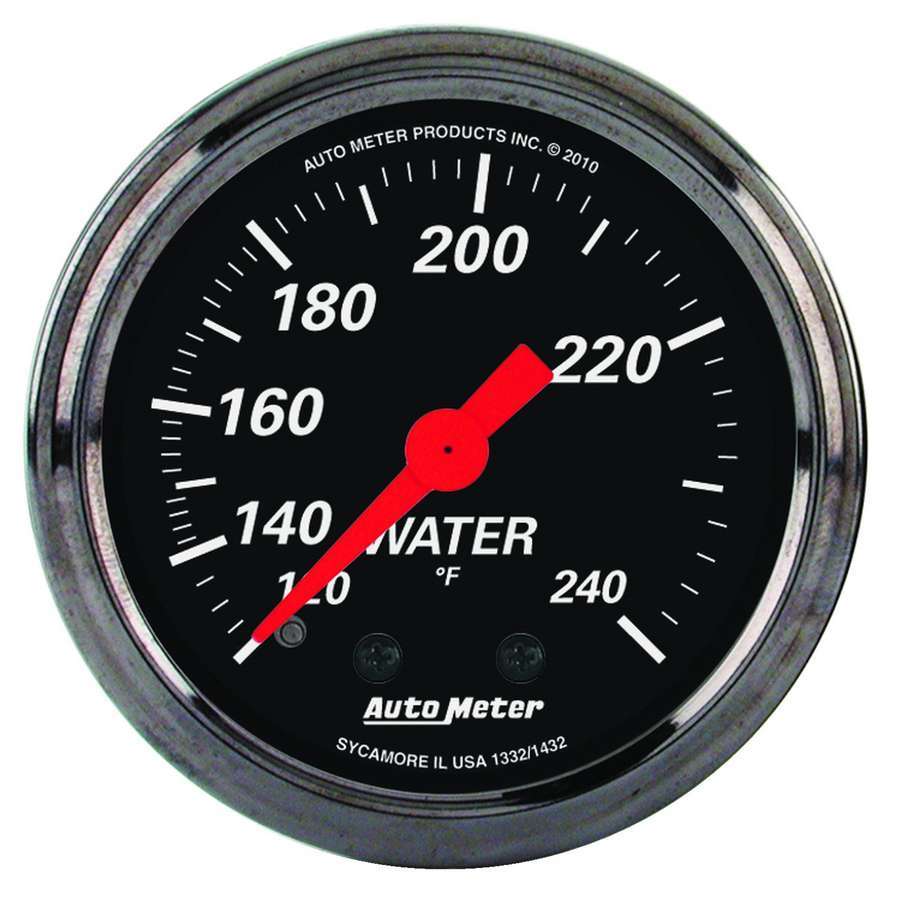 AutoMeter Water Temperature Gauge - Designer Black - 120-240 Degree F - Electric - Analog - Full Sweep - 2-1/16 in Diameter - Black Face - Each