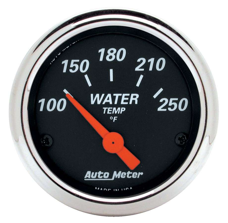 AutoMeter Water Temperature Gauge - Designer Black - 100-250 Degree F - Electric - Analog - Short Sweep - 2-1/16 in Diameter - Black Face - Each