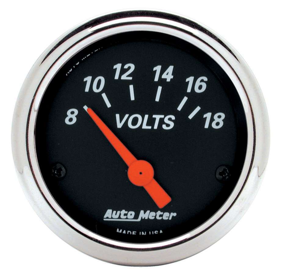 AutoMeter Voltmeter - Designer Black - 8-18V - Electric - Analog - Short Sweep - 2-1/16 in Diameter - Black Face - Each