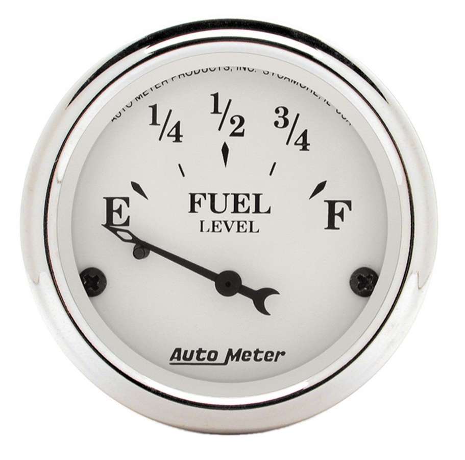 AutoMeter Fuel Level Gauge - Old Tyme White - 73-10 ohm - Electric - Analog - Short Sweep - 2-1/16 in Diameter - White Face - Each