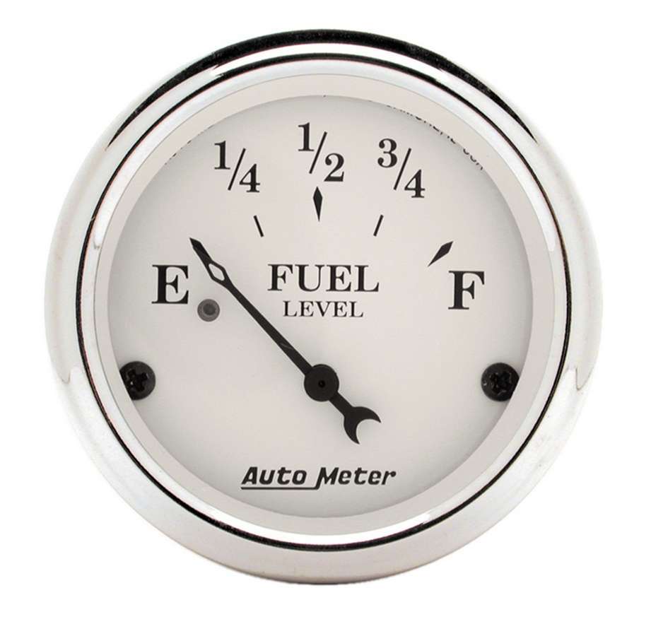 AutoMeter Fuel Level Gauge - Old Tyme White - 240-33 ohm - Electric - Analog - Short Sweep - 2-1/16 in Diameter - White Face - Each