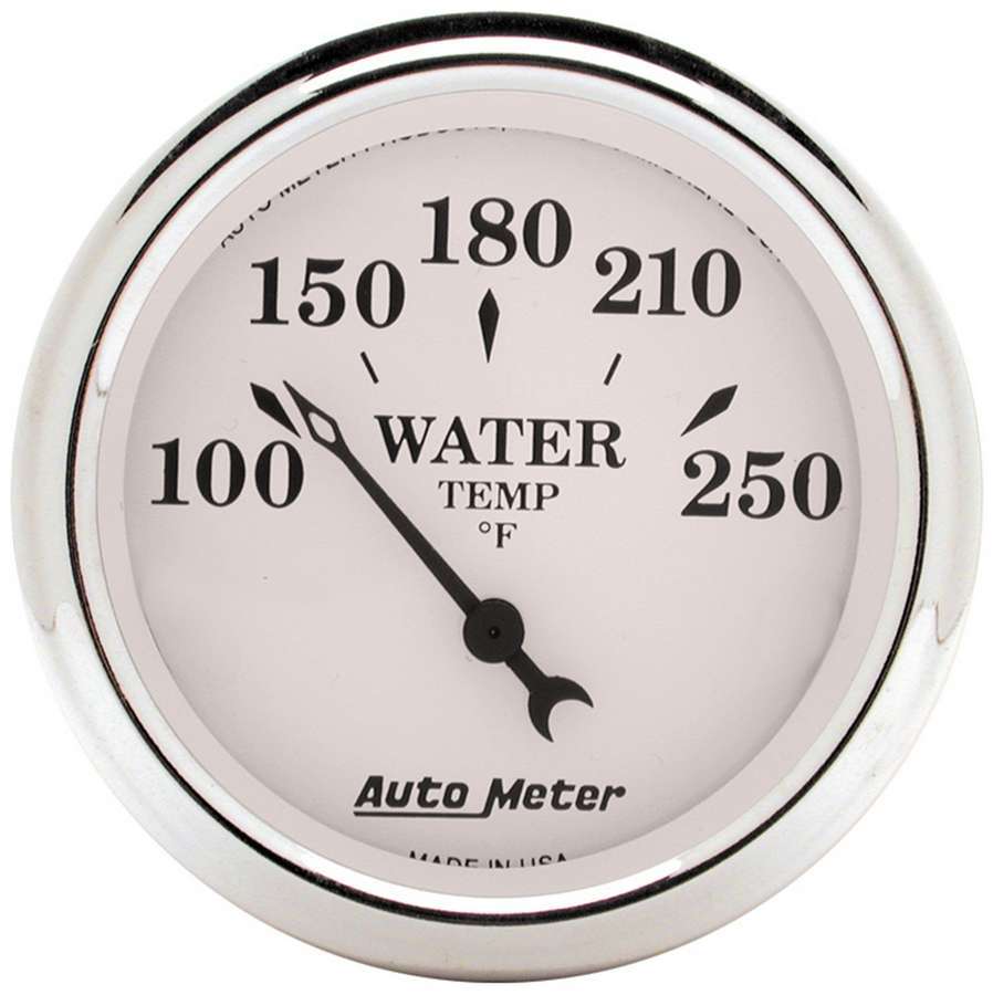 AutoMeter Water Temperature Gauge - Old Tyme White - 100-250 Degree F - Electric - Analog - Short Sweep - 2-1/16 in Diameter - White Face - Each