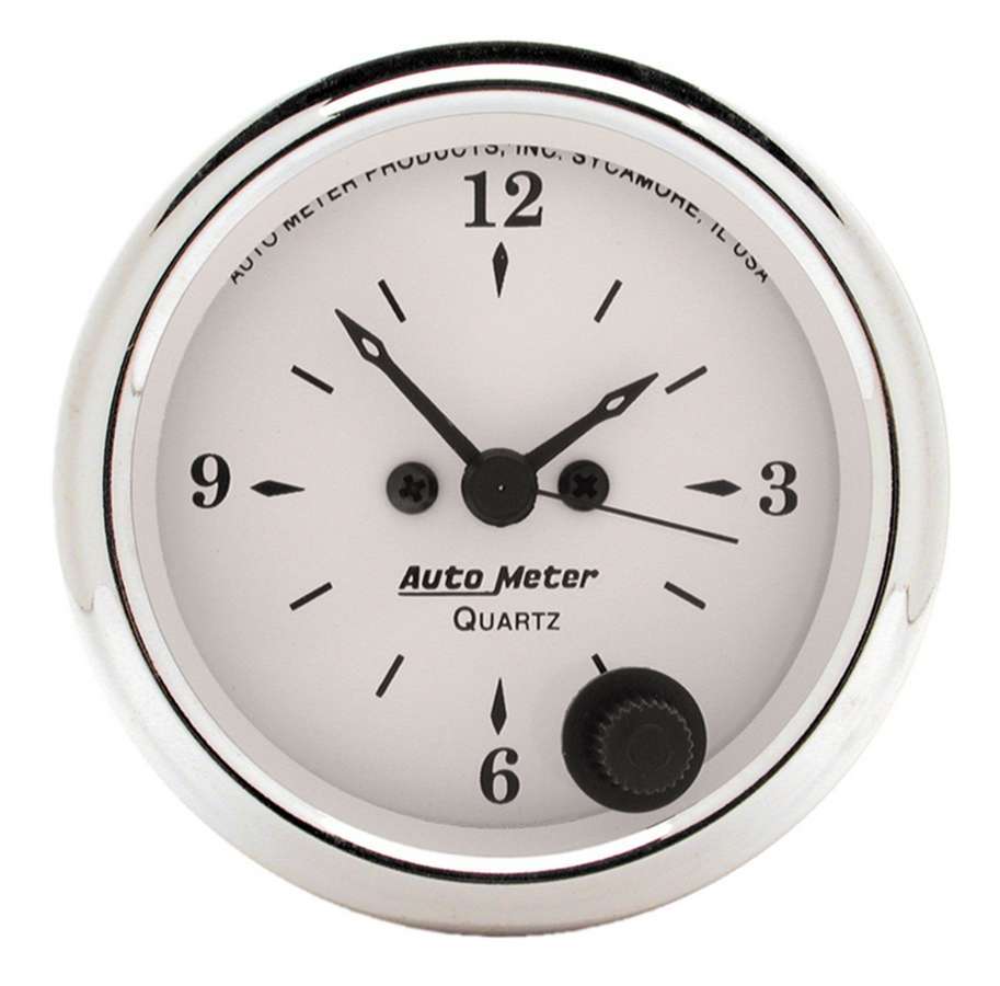 AutoMeter Clock Gauge - Old Tyme White - Electric - Analog - 2-1/16 in Diameter - White Face - Each