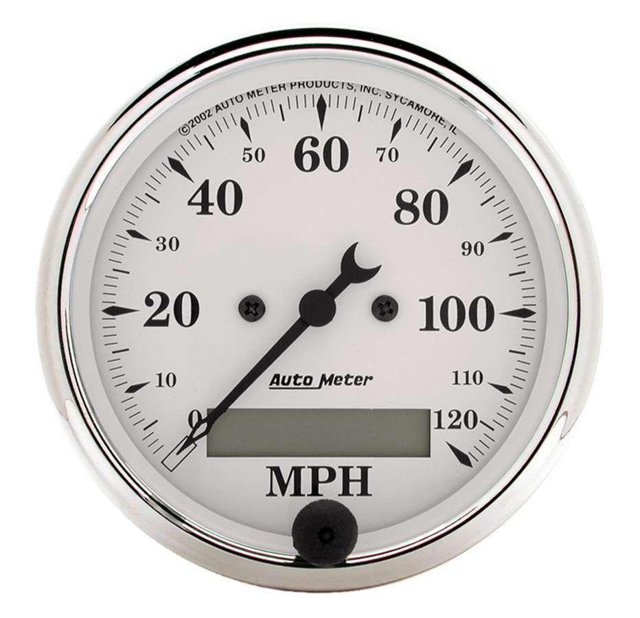 AutoMeter Speedometer - Old Tyme White - 120 MPH - Electric - Analog - 3-1/8 in Diameter - Programmable - White Face - Each