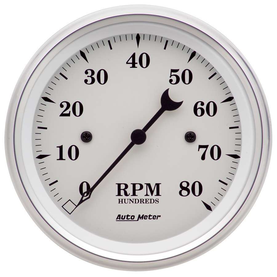 AutoMeter Tachometer - Old Tyme White - 8000 RPM - Electric - Analog - 3-3/8 in Diameter - Dash Mount - White Face - Each
