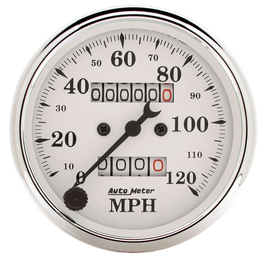 AutoMeter Speedometer - Old Tyme White - 120 MPH - Mechanical - Analog - 3-1/8 in Diameter - White Face - Each