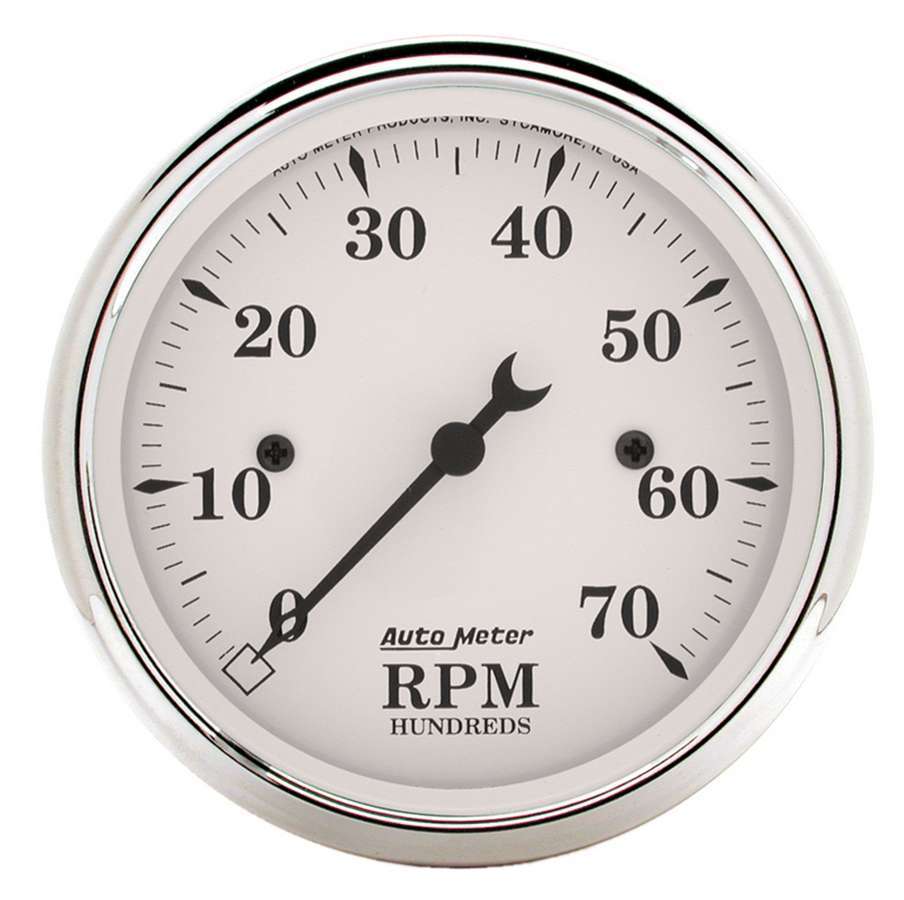 AutoMeter Tachometer - Old Tyme White - 7000 RPM - Electric - Analog - 3-1/8 in Diameter - Dash Mount - White Face - Each