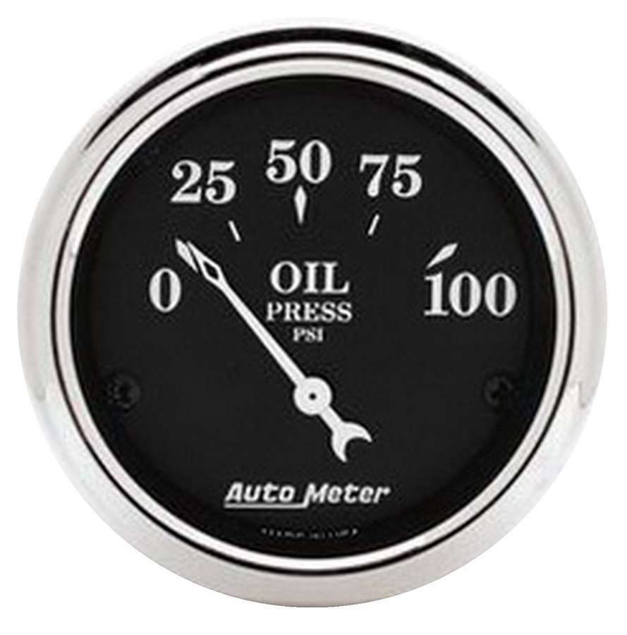 AutoMeter Oil Pressure Gauge - Old Tyme Black - 0-100 psi - Electric - Analog - Short Sweep - 2-1/16 in Diameter - Black Face - Each