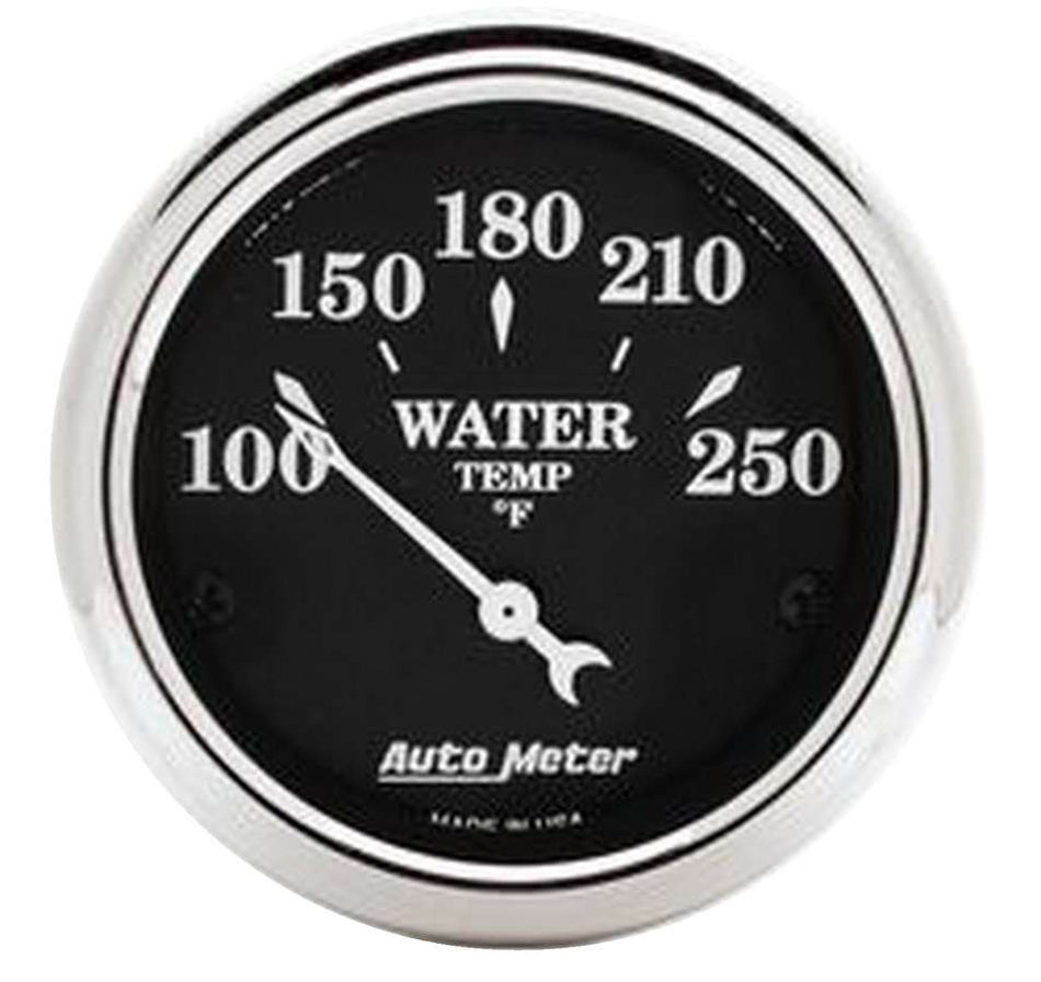 AutoMeter Water Temperature Gauge - Old Tyme Black - 100-250 Degree F - Electric - Analog - Short Sweep - 2-1/16 in Diameter - Black Face - Each