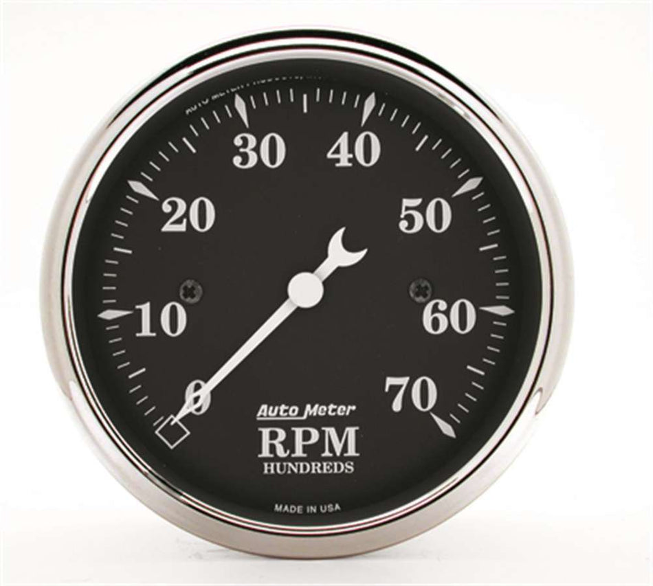AutoMeter Tachometer - Old Tyme Black - 7000 RPM - Electric - Analog - 3-1/8 in Diameter - Dash Mount - Black Face - Each