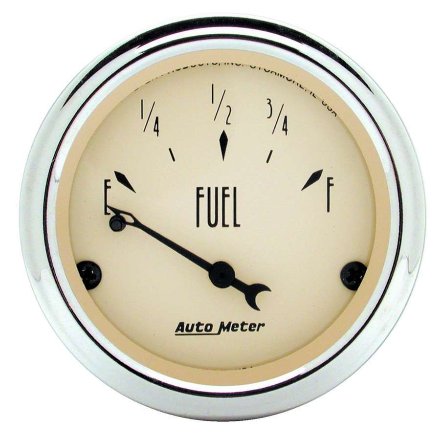 AutoMeter Fuel Level Gauge - Antique Beige - 0-90 ohm - Electric - Analog - Short Sweep - 2-1/16 in Diameter - Beige Face - Each