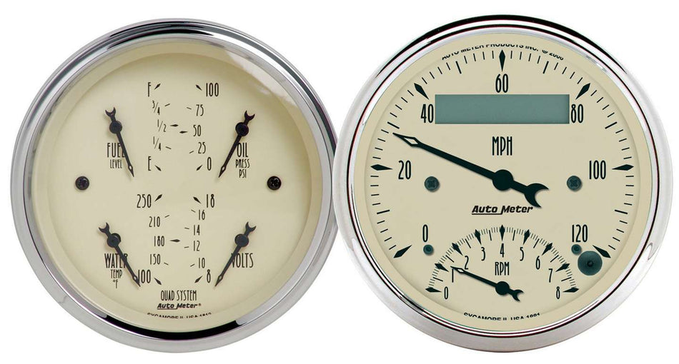 AutoMeter Combination Gauge Kit - Antique Beige - Analog - Fuel Level / Oil Pressure / Speedometer / Tachometer / Voltmeter / Water Temperature - 3-3/8 in Diameter - Beige Face - Kit