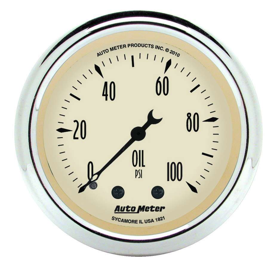 AutoMeter Oil Pressure Gauge - Antique Beige - 0-100 psi - Mechanical - Analog - Full Sweep - 2-1/16 in Diameter - Beige Face - Each
