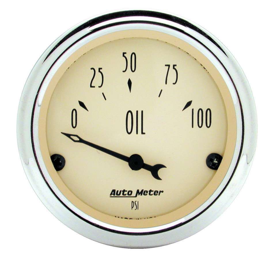 AutoMeter Oil Pressure Gauge - Antique Beige - 0-100 psi - Electric - Analog - Short Sweep - 2-1/16 in Diameter - Beige Face - Each