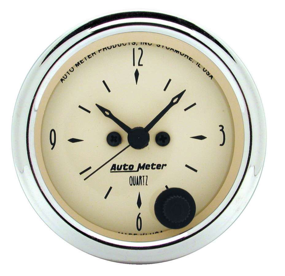 AutoMeter Clock Gauge - Antique Beige - Electric - Analog - 2-1/16 in Diameter - Beige Face - Each