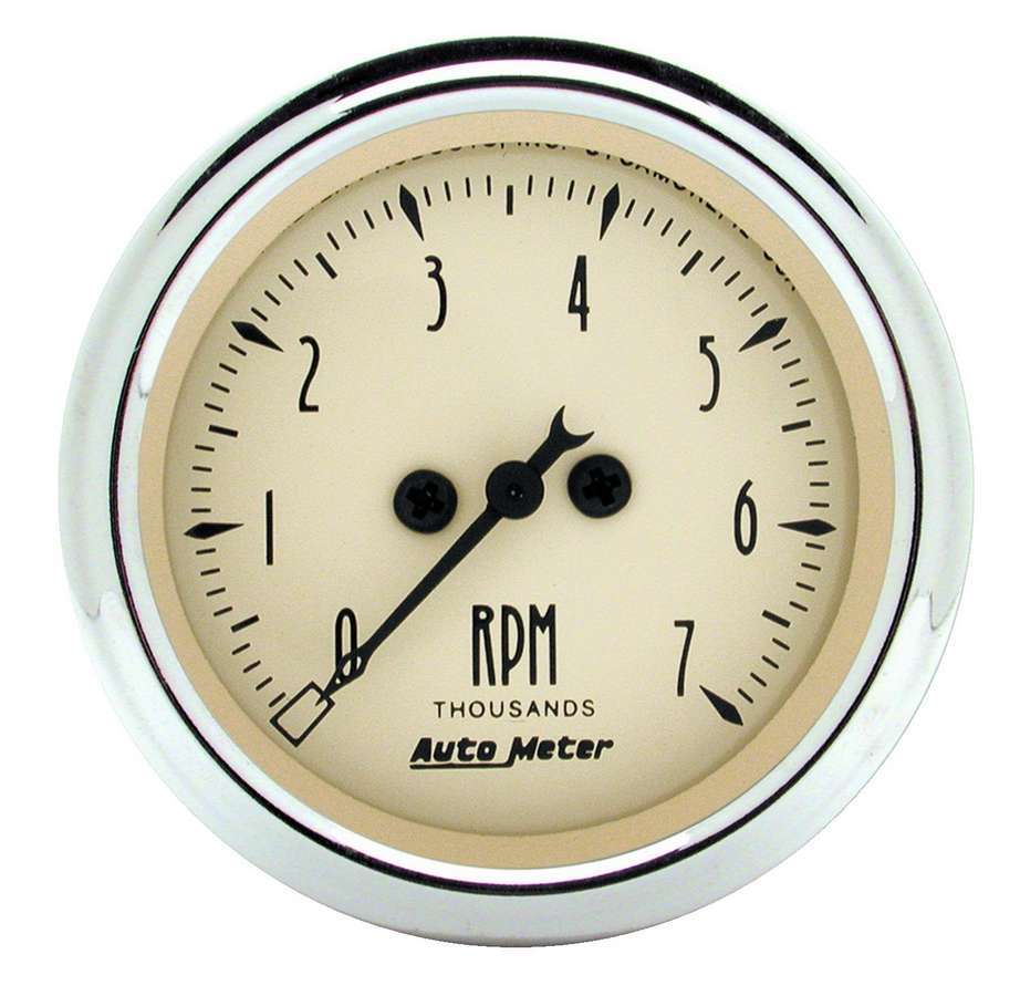 AutoMeter Tachometer - Antique Beige - 7000 RPM - Electric - Analog - 2-1/16 in Diameter - Dash Mount - Beige Face - Each