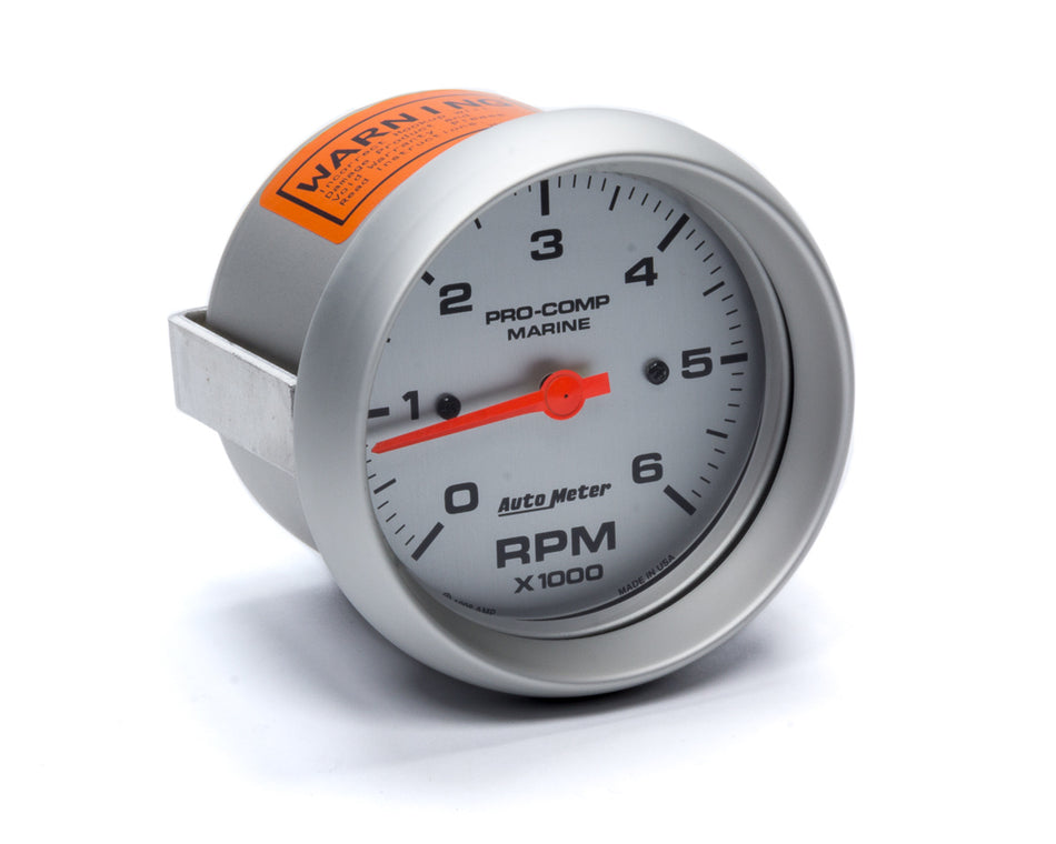 AutoMeter Tachometer - Pro-Comp Marine - 6000 RPM - Electric - Analog - 3-3/8 in Diameter - Silver Face - Each