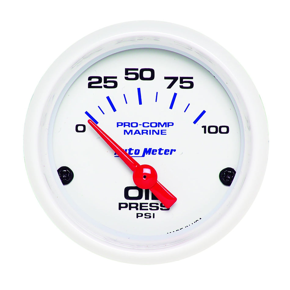 AutoMeter Oil Pressure Gauge - Air-Core Marine White - 0-100 psi - Electric - Analog - Short Sweep - 2-1/16 in Diameter - White Face - Each