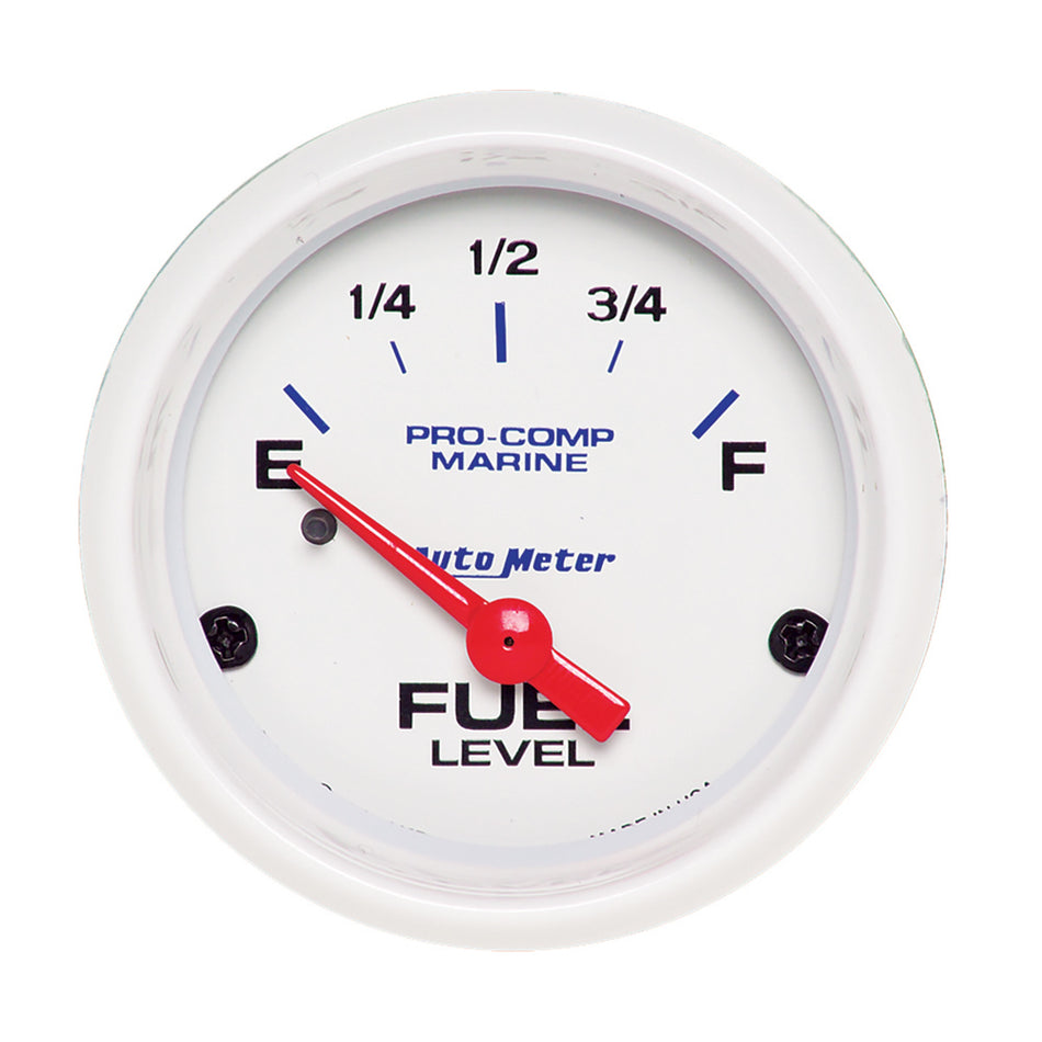 AutoMeter Fuel Level Gauge - Air Core Marine - 240-33 ohm - Electric - Analog - Short Sweep - 2-1/16 in Diameter - White Face - Each