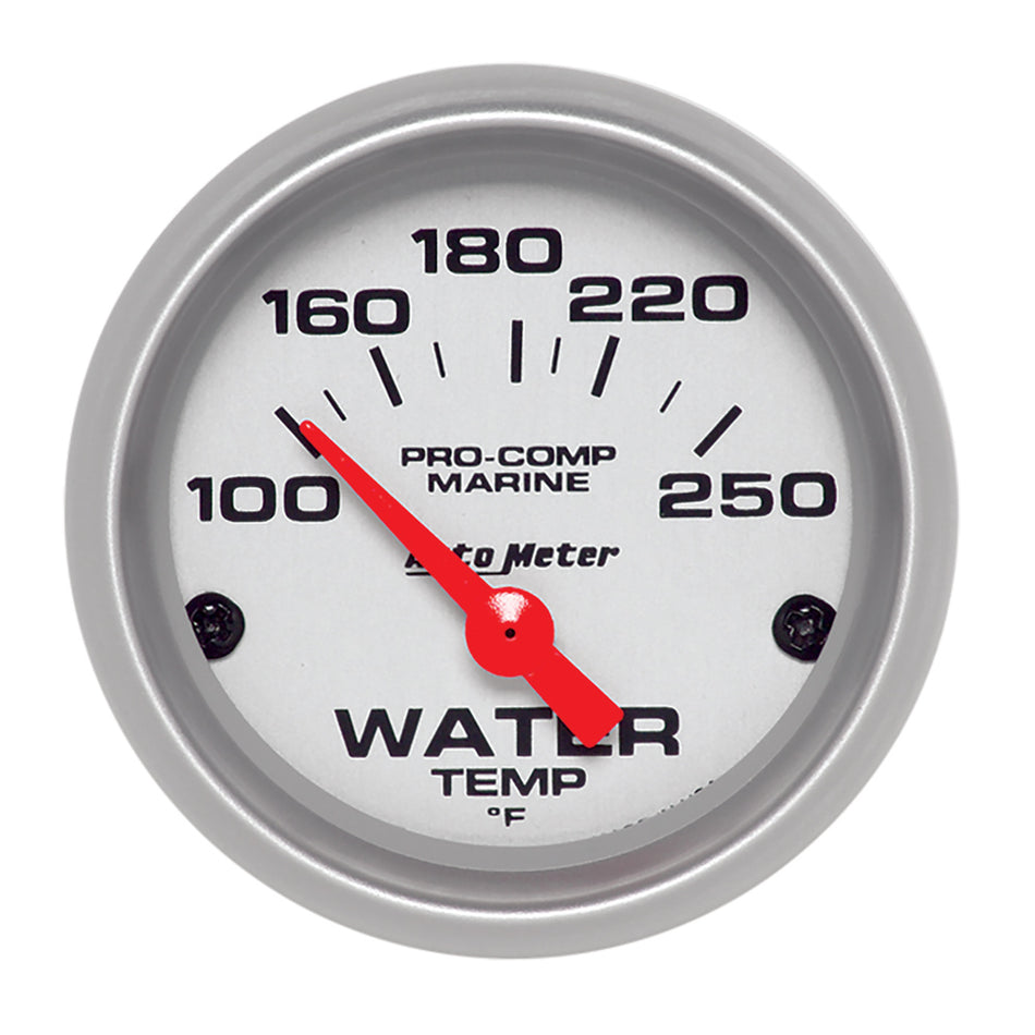 AutoMeter Water Temperature Gauge - Pro-Comp Marine - 100-250 Degree F - Electric - Analog - Short Sweep - 2-1/16 in Diameter - Silver Face - Each