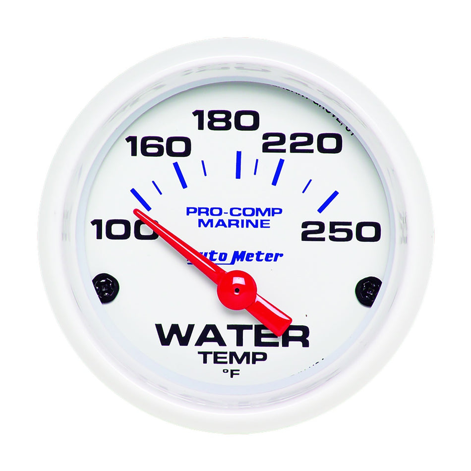 AutoMeter Water Temperature Gauge - Pro-Comp Marine - 100-250 Degree F - Electric - Analog - Short Sweep - 2-1/16 in Diameter - White Face - Each