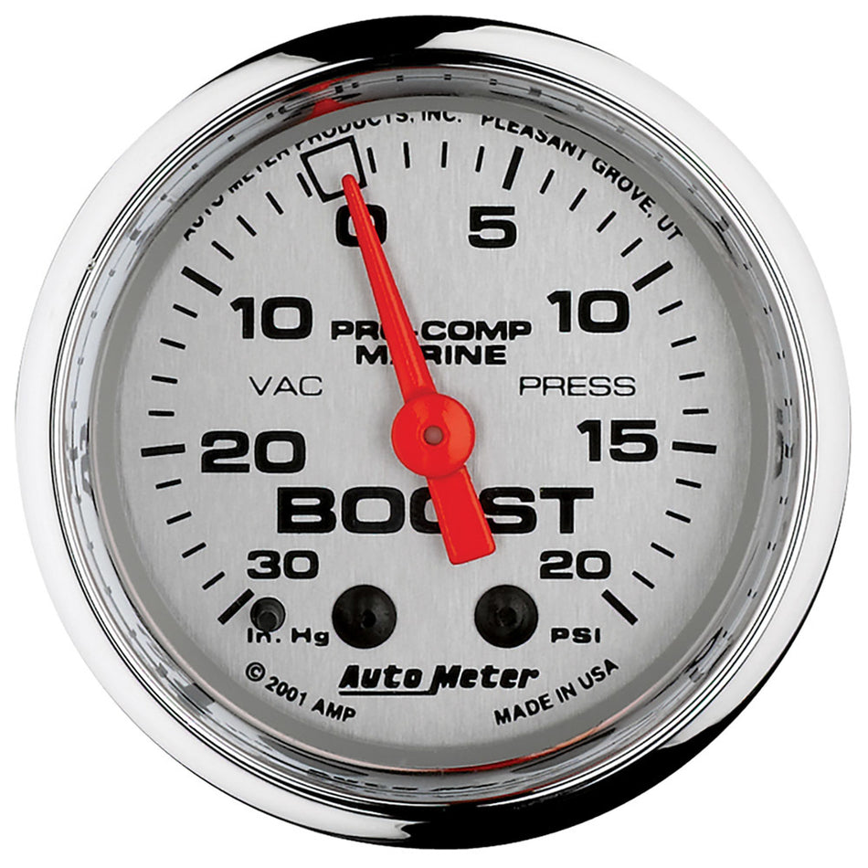 AutoMeter Boost / Vacuum Gauge - Pro-Comp Marine - 30 in HG-20 psi - Mechanical - Analog - 2-1/16 in Diameter - White Face - Each