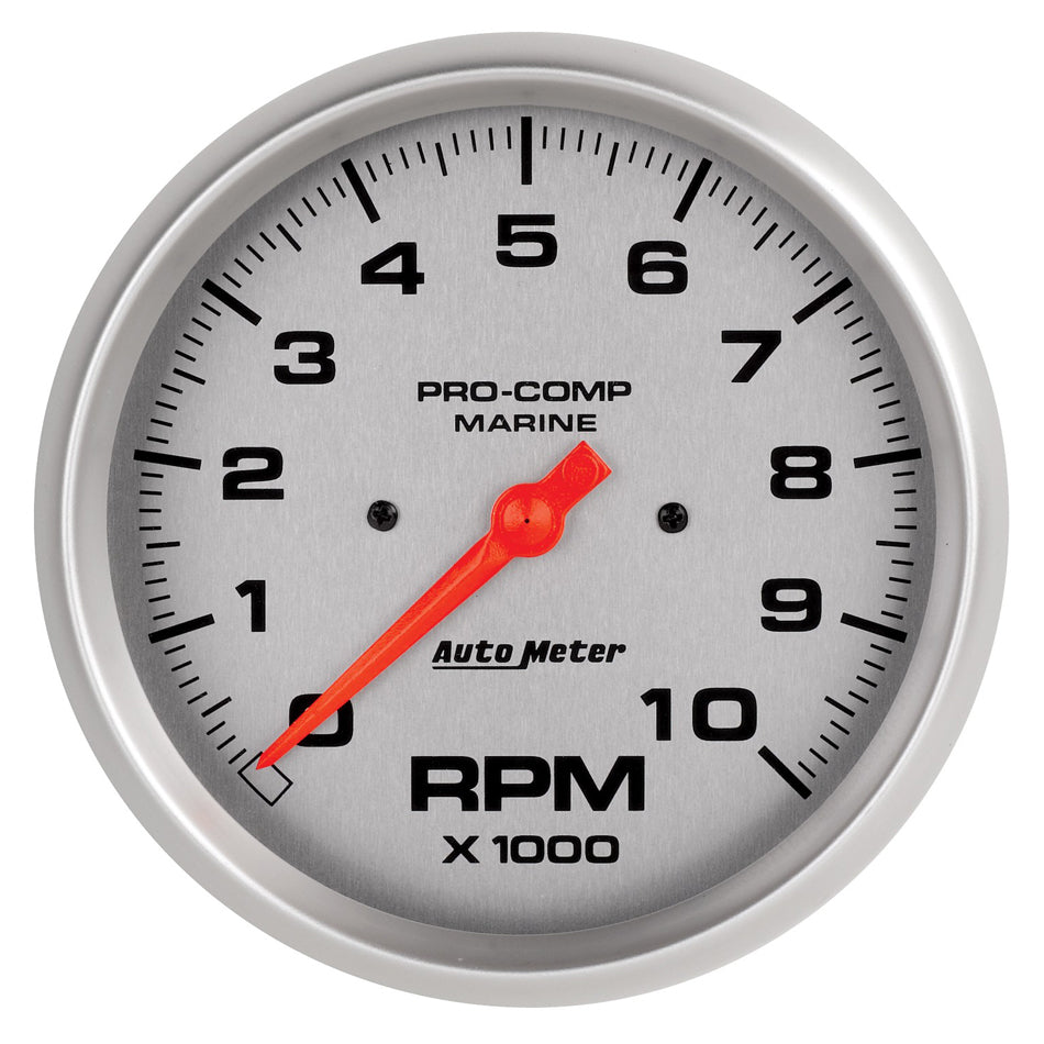 AutoMeter Tachometer - Marine Silver - 10000 RPM - Electric - Analog - 5 in Diameter - Dash Mount - Silver Face - Each