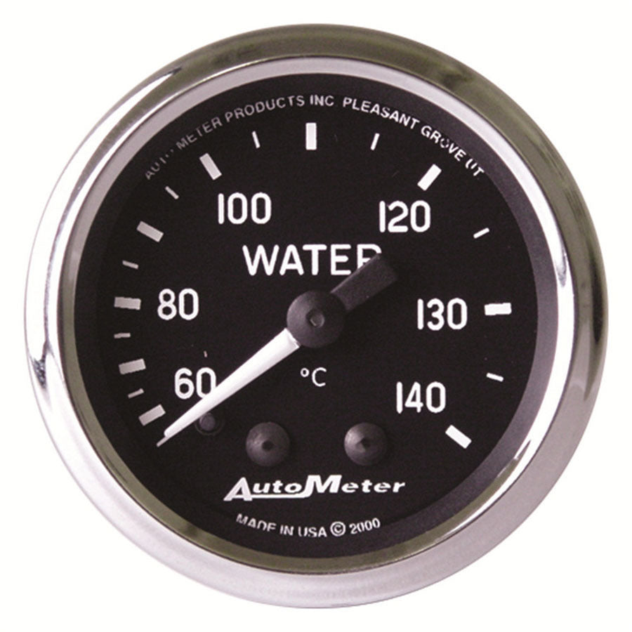 AutoMeter Water Temperature Gauge - Cobra - 60-140 Degree C - Mechanical - Analog - Full Sweep - 2-1/16 in Diameter - Black Face - Each