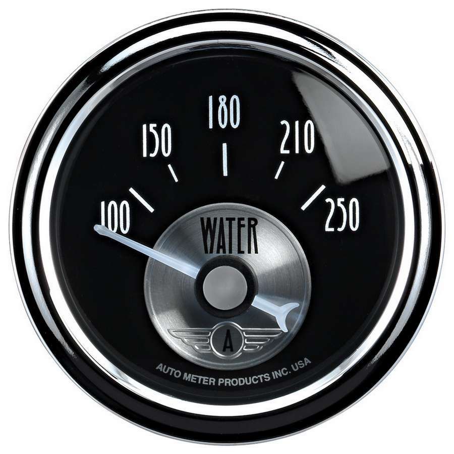 AutoMeter Water Temperature Gauge - Prestige Black Diamond - 100-250 Degree F - Electrical - Analog - Short Sweep - 2-1/16 in Diameter - Black Face - Each