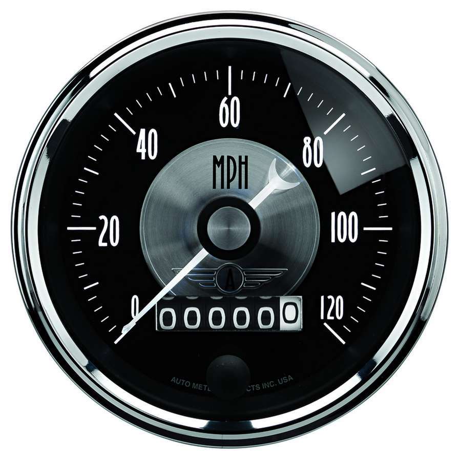 AutoMeter Speedometer - Prestige Black - 120 MPH - Electric - Analog - 3-3/8 in Diameter - Programmable - Black Face - Each