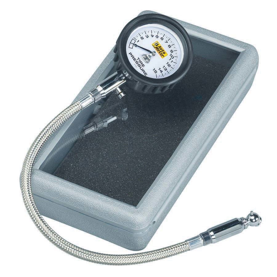 AutoMeter Tire Pressure Gauge - 0-15 psi - Analog - 2-1/4 in Diameter - White Face - 1/4 lb Increments - Gray Case - Each