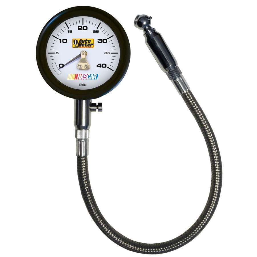 AutoMeter Tire Pressure Gauge - 0-40 psi - Analog - 2-1/4 in Diameter - White Face - 1 lb Increments - Gray Case - Each