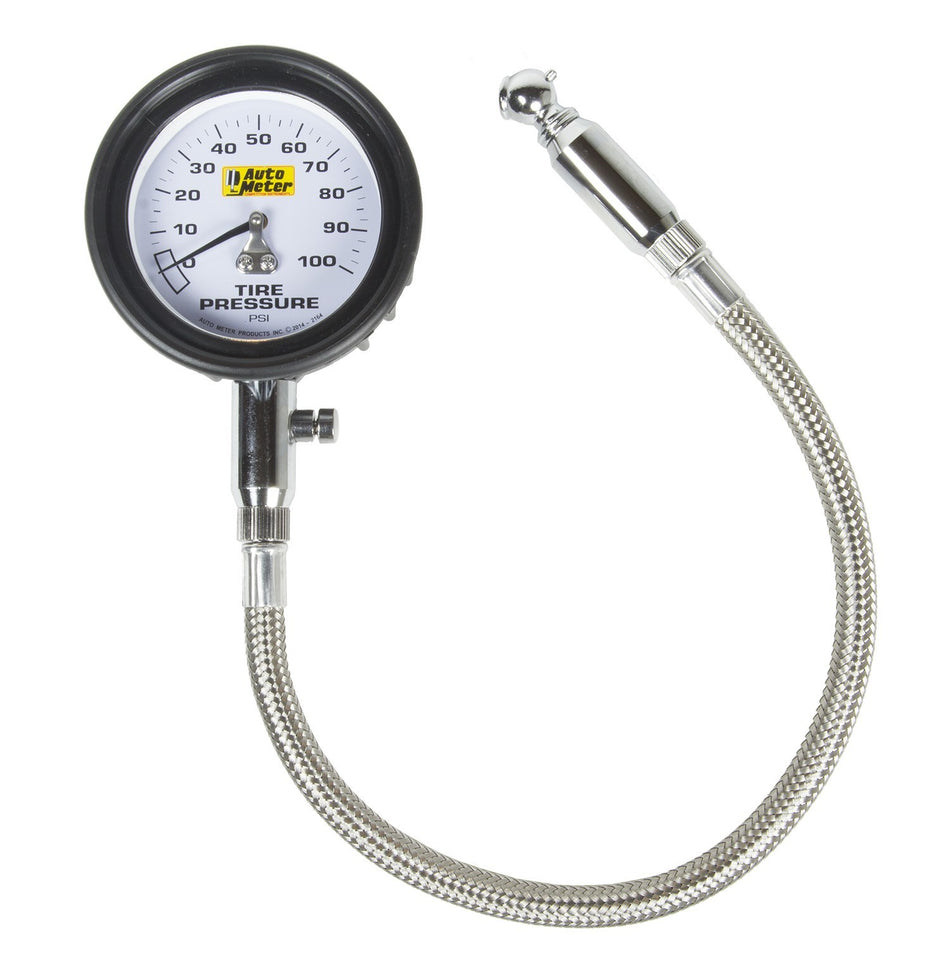 AutoMeter Tire Pressure Gauge - 0-100 psi - Analog - 2-1/4 in Diameter - White Face - 2.5 lb Increments - Gray Case - Each
